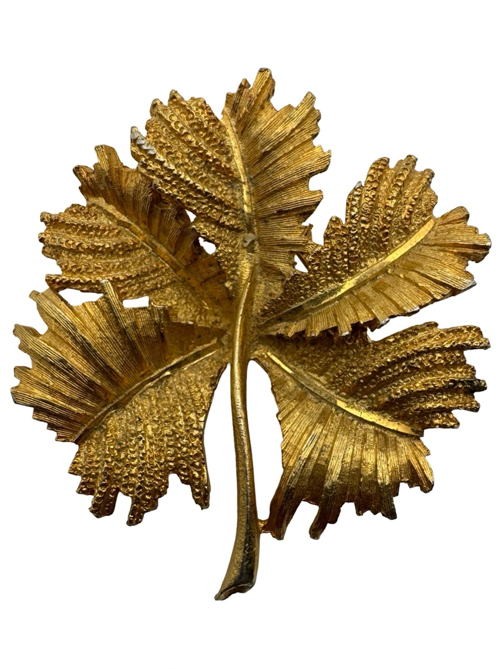 Vintage‎ Coro Gold Tone Textured Grape Leaf Brooch Pin Signed Figural